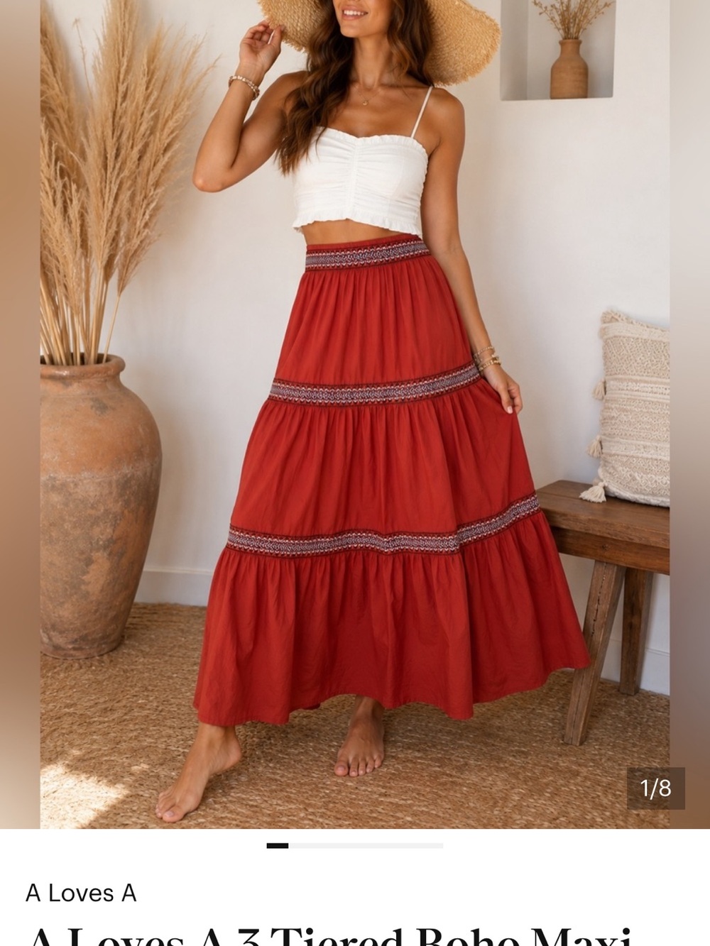 A Loves A Rust Red Tiered Maxi Skirt